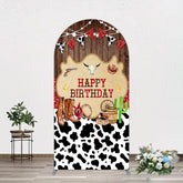 Aperturee - Aperturee Western Cowboy Cow Print Happy Birthday Arch Backdrop