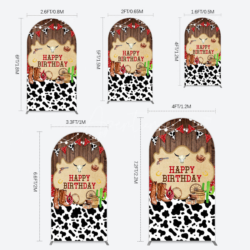 Aperturee - Aperturee Western Cowboy Cow Print Happy Birthday Arch Backdrop