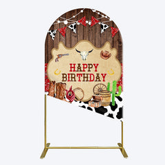 Aperturee - Aperturee Western Cowboy Cow Print Happy Birthday Arch Backdrop