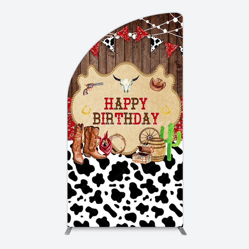Aperturee - Aperturee Western Cowboy Cow Print Happy Birthday Half Moon Arch Backdrop