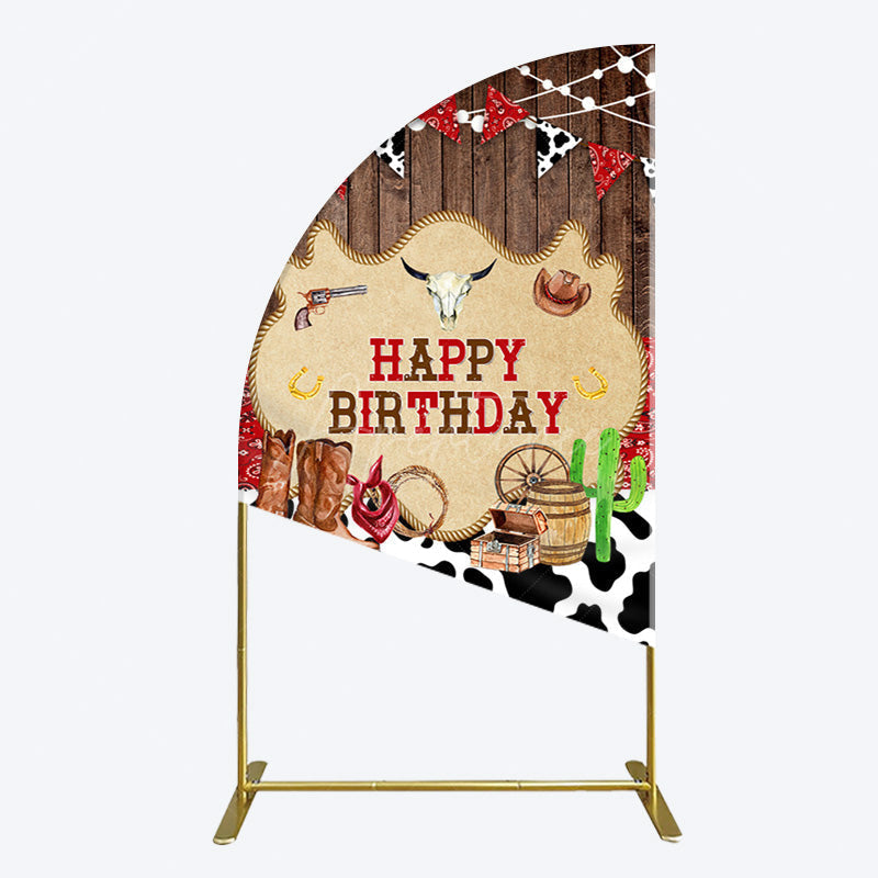 Aperturee - Aperturee Western Cowboy Cow Print Happy Birthday Half Moon Arch Backdrop