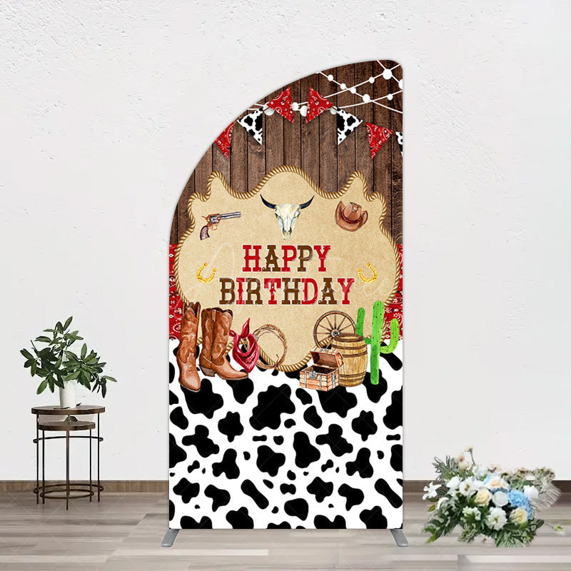 Aperturee - Aperturee Western Cowboy Cow Print Happy Birthday Half Moon Arch Backdrop