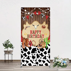 Aperturee - Aperturee Western Cowboy Cow Print Happy Birthday Rectangle Backdrop