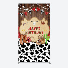 Aperturee - Aperturee Western Cowboy Cow Print Happy Birthday Rectangle Backdrop
