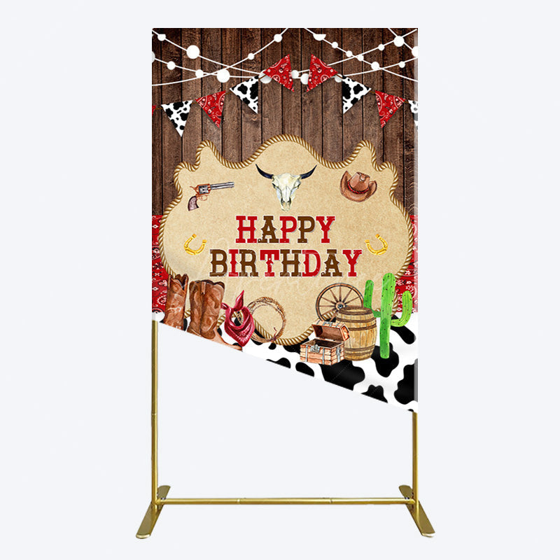 Aperturee - Aperturee Western Cowboy Cow Print Happy Birthday Rectangle Backdrop