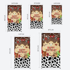 Aperturee - Aperturee Western Cowboy Cow Print Happy Birthday Rectangle Backdrop
