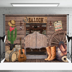 Aperturee - Aperturee Western Cowboy Saloon Wooden House Room Set Backdrop