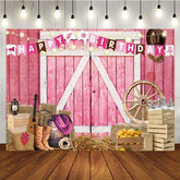 Aperturee - Aperturee Western Cowgirl Farm Pink Happy Birthday Backdrop