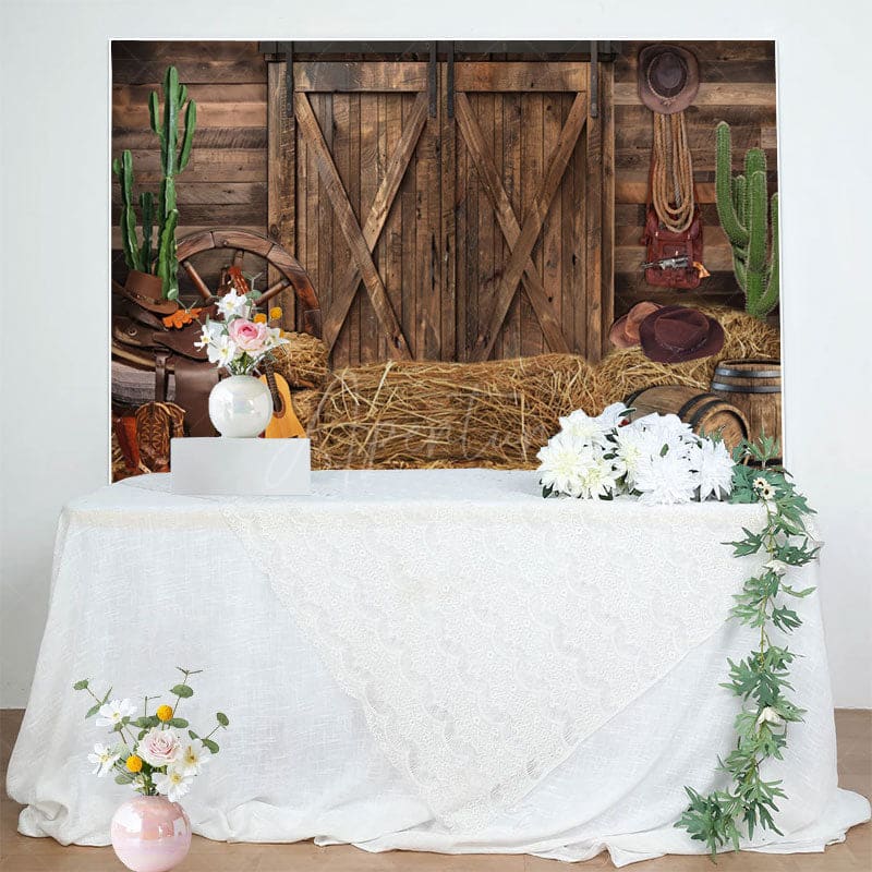 Aperturee - Aperturee Western Farm Barn Cactus Boots Hat Cowboy Backdrop