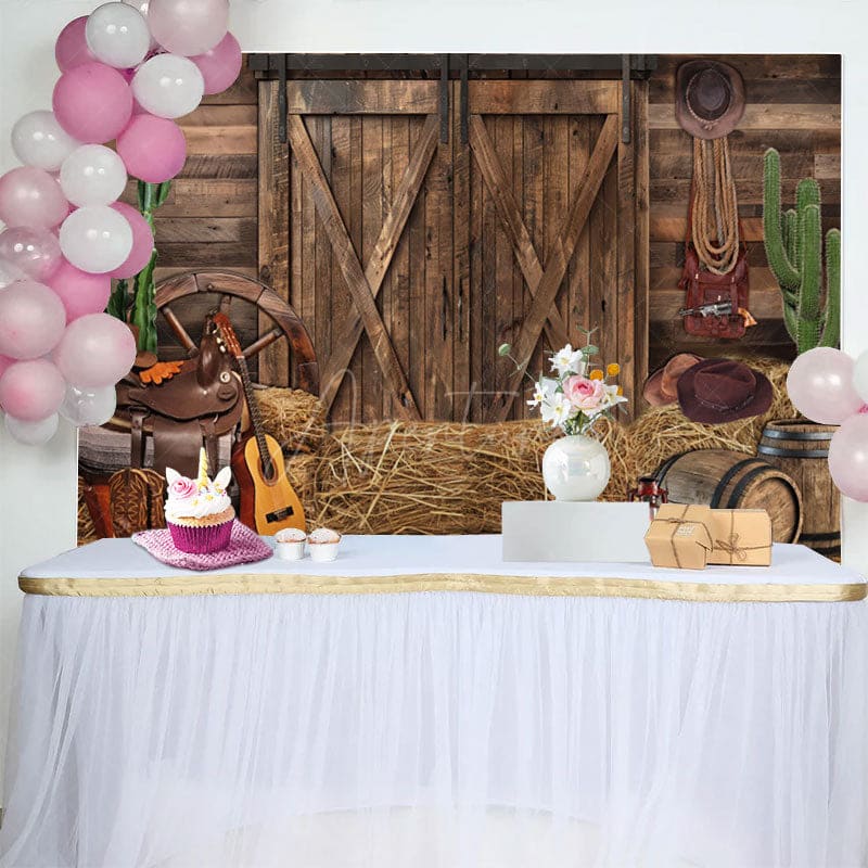 Aperturee - Aperturee Western Farm Barn Cactus Boots Hat Cowboy Backdrop