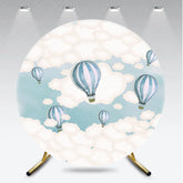 Aperturee - Aperturee Whimsical Blue and White Hot Air Balloon Clouds Sky Round Backdrop for Baby Shower Birthday Party