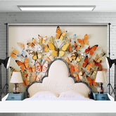 Aperturee Aperturee Whimsical Butterfly Headboard Photography Backdrop Orange and Yellow 3D Butterflies Spring Themed Photo Prop