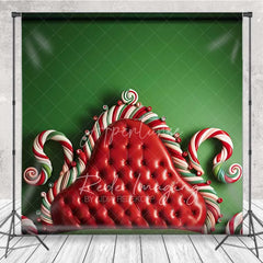 Aperturee - Aperturee Whimsical Candy Bed Backdrop Red Tufted Headboard Green Wall Candy Cane Frame Photo Background