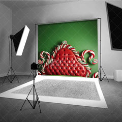Aperturee - Aperturee Whimsical Candy Bed Backdrop Red Tufted Headboard Green Wall Candy Cane Frame Photo Background