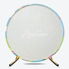 Aperturee - Aperturee Whimsical Cartoon Hot Air Balloon Round Backdrop Colorful Sky and Striped Hills for Kids Birthday Party
