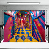 Aperturee - Aperturee Whimsical Checkered Hallway Fine Art Backdrop Colorful Balloons and Stars Photography Studio Background