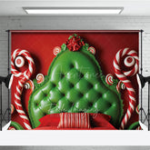 Aperturee Aperturee Whimsical Christmas Headboard Photography Backdrop Red and Green Tufted Bed Candyland Themed Photo Prop Decor