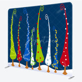 Aperturee - Aperturee Whimsical Christmas Tree Tension Fabric Backdrop Colorful Cartoon Forest Decoration Holiday Bent Tree Background