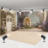 Aperturee - Aperturee Whimsical Easter Room Set Backdrop with Bunny in Egg Purple Wisteria and Floral Garlands for Spring Party