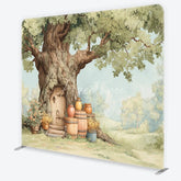 Aperturee - Aperturee Whimsical Fairy Tale Tree House Square Double-Sided Backdrop Enchanted Forest for Baby Shower Photography