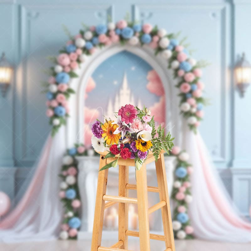 Aperturee - Aperturee Whimsical Floral Accent Arch Castle Sweet Backdrop
