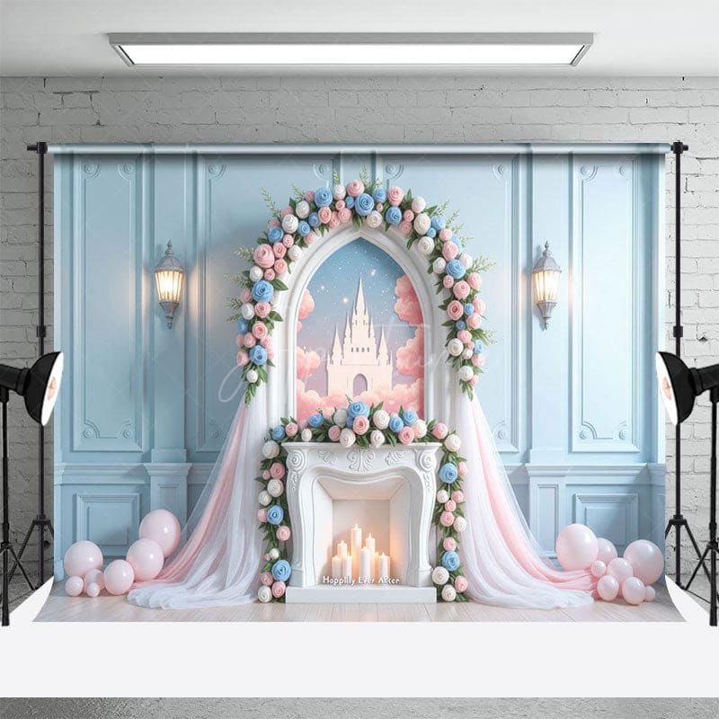 Aperturee - Aperturee Whimsical Floral Accent Arch Castle Sweet Backdrop