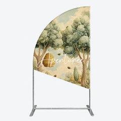 Aperturee - Aperturee Whimsical Forest Beehive and Flying Bees Half Moon Arch Backdrop Watercolor Nature Scene for Baby Shower Birthday