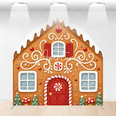 Aperturee - Aperturee Whimsical Gingerbread House with Icing and Candy Design Barn Door Arch Backdrop for Festive Christmas Holiday Decor
