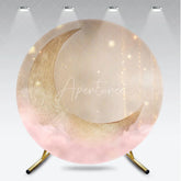 Aperturee - Aperturee Whimsical Golden Crescent Moon and Pink Clouds Round Backdrop Sparkling Stars Baby Shower or Birthday Party Decor