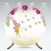Aperturee - Aperturee Whimsical Golden Fairy and Butterfly Floral Arch Round Backdrop Magical Birthday Party Decor for Girls