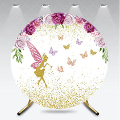 Aperturee - Aperturee Whimsical Golden Fairy and Butterfly Floral Arch Round Backdrop Magical Birthday Party Decor for Girls