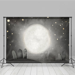 Aperturee - Aperturee Whimsical Graveyard Photography Backdrop Painterly Full Moon and Tombstones Starry Halloween Night Background