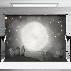 Aperturee - Aperturee Whimsical Graveyard Photography Backdrop Painterly Full Moon and Tombstones Starry Halloween Night Background