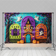 Aperturee - Aperturee Whimsical Halloween Haunted House Photography Backdrop Spooky Ghosts and Jack-o’-Lanterns Party Decor