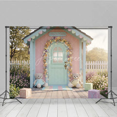 Aperturee - Aperturee Whimsical Pastel Playhouse Photography Backdrop Floral Arch Fairy Lights Magical Meadow Baby Shower or Kids Birthday
