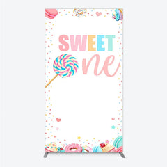 Aperturee - Aperturee Whimsical Pastel Sweet One Lollipop and Dessert Confetti Rectangle Arch Backdrop First Birthday Party Decor