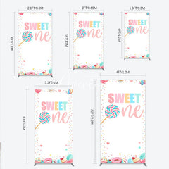 Aperturee - Aperturee Whimsical Pastel Sweet One Lollipop and Dessert Confetti Rectangle Arch Backdrop First Birthday Party Decor