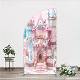 Aperturee - Aperturee Whimsical Pink and Blue Candy Castle Winter Wonderland Half Moon Arch Backdrop Festive Holiday Birthday Party Decor
