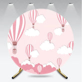 Aperturee - Aperturee Whimsical Pink and White Hot Air Balloon Round Backdrop with Dreamy Clouds for Baby Shower Birthday Party Decor
