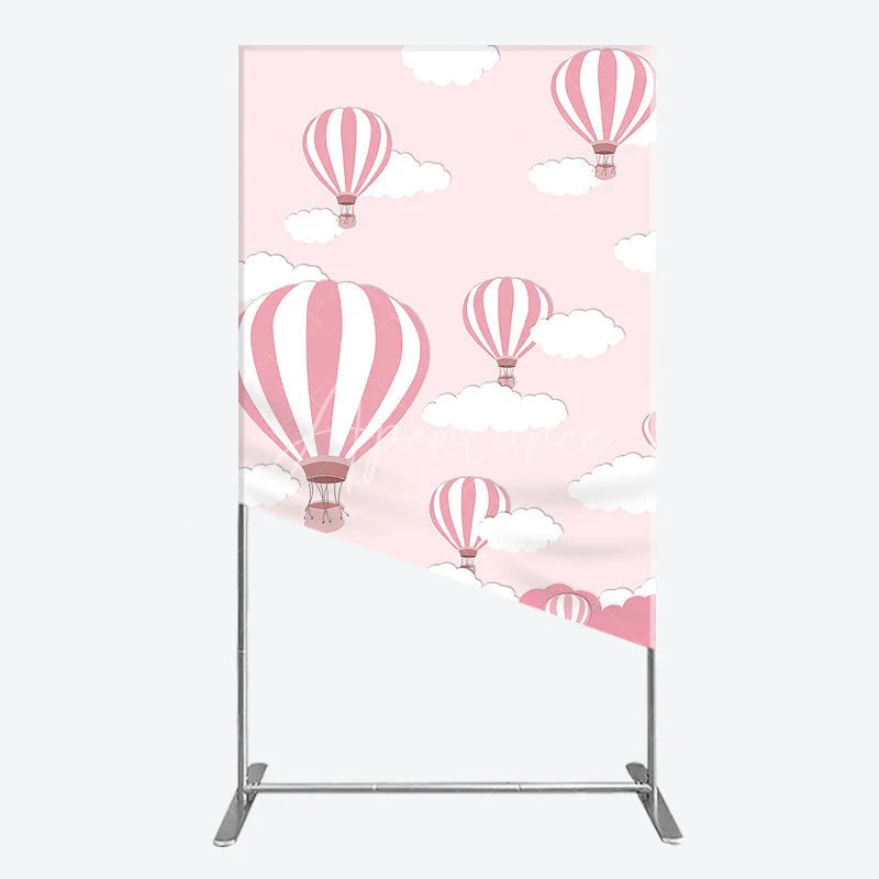 Aperturee - Aperturee Whimsical Pink Hot Air Balloon and Clouds Rectangle Arch Backdrop Baby Shower Birthday Party Decor