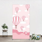 Aperturee - Aperturee Whimsical Pink Hot Air Balloon and Clouds Rectangle Arch Backdrop Baby Shower Birthday Party Decor