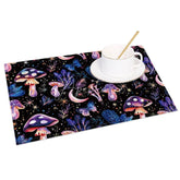Aperturee - Aperturee Whimsical Purple and Pink Mushroom and Star Set of 4 Placemats for Magical and Fantasy Themed Decor