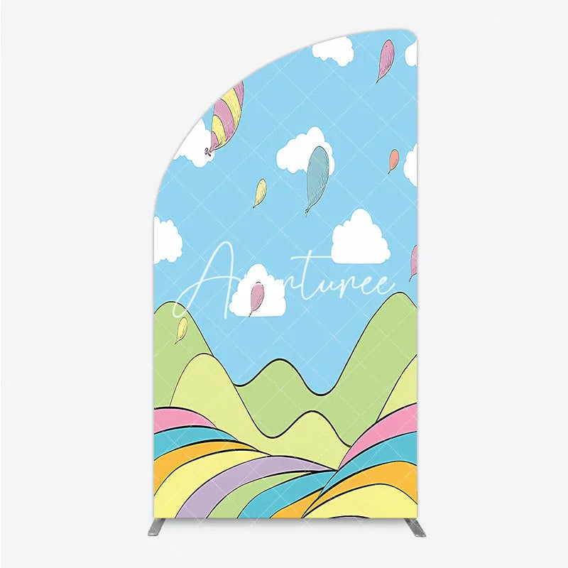 Aperturee - Aperturee Whimsical Sky Fantasy Landscape Half Moon Arch Backdrop Colorful Balloons Birthday Party Decor