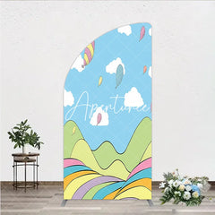 Aperturee - Aperturee Whimsical Sky Fantasy Landscape Half Moon Arch Backdrop Colorful Balloons Birthday Party Decor