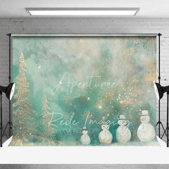 Aperturee - Aperturee Whimsical Snowman Backdrop Artistic Gold Glitter Christmas Trees Abstract Winter Painting Background