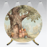 Aperturee - Aperturee Whimsical Woodland Enchanted Tree House Door Round Backdrop Rustic Forest Fairy Tale Birthday Party Decor