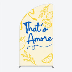Aperturee - Aperturee Whimsical Yellow and Blue Lemons That’s Amore Half Moon Arch Backdrop Italian Theme Party Decor for Celebration.