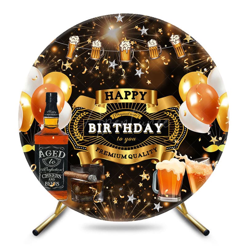 Aperturee - Aperturee Whisky Balloons Ribbons Round Happy Birthday Backdrop