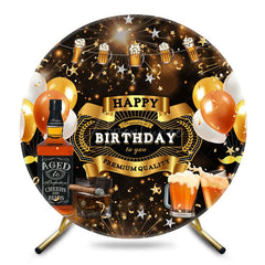 Aperturee - Aperturee Whisky Balloons Ribbons Round Happy Birthday Backdrop
