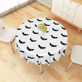 Aperturee - Aperturee White and Black Bat Pattern Halloween Round Tablecloth for Modern and Spooky Gothic Party Decor